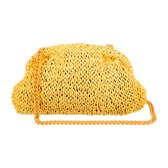 Maria La Rosa Yellow Raffia Game Clutch - Yellow Woven Women's Bag - Picture 3 of 10